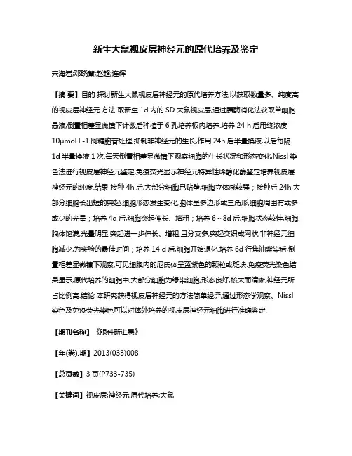 新生大鼠视皮层神经元的原代培养及鉴定