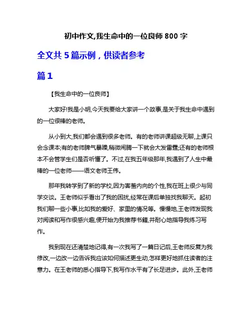 初中作文,我生命中的一位良师800字