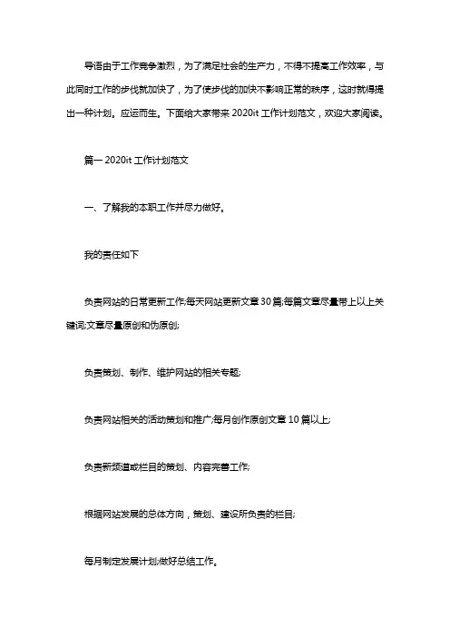 2020it工作计划范文