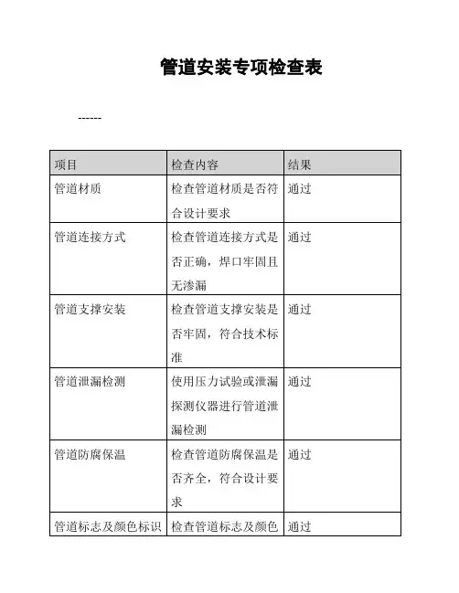 管道安装专项检查表