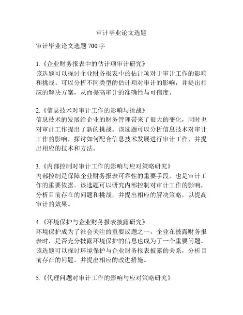 审计毕业论文选题