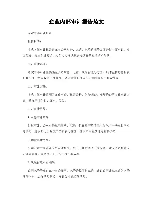 企业内部审计报告范文