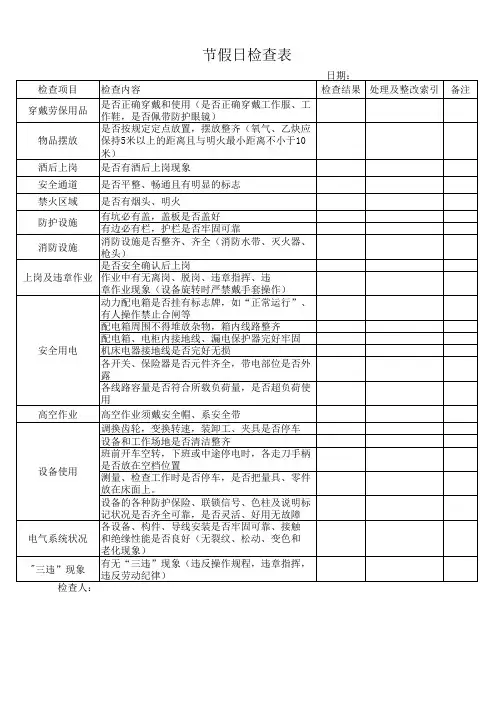 节假日检查表
