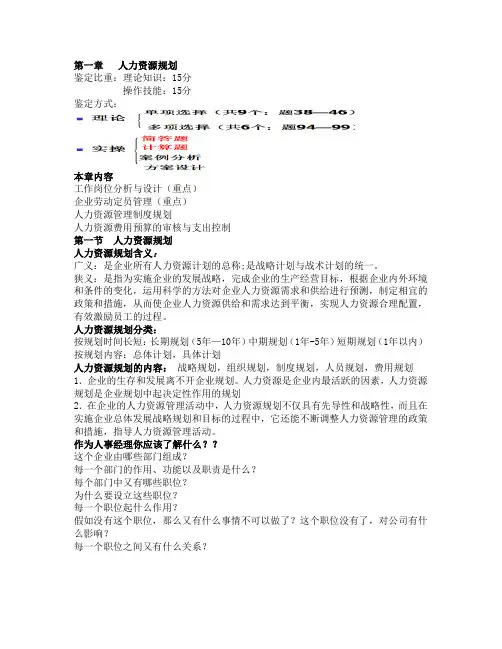 企业人力资源管理师(三级)第1章 人力资源规划
