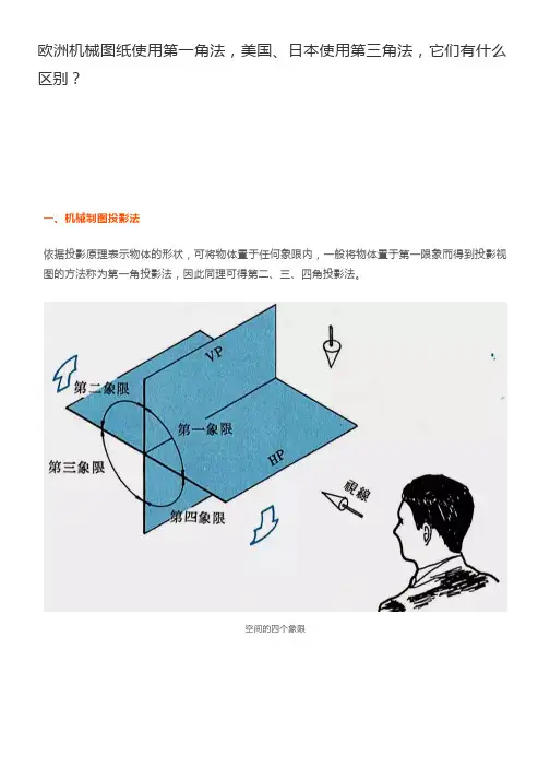 欧洲机械图纸使用第一角法,美国、日本使用第三角法,它们有什么区别？