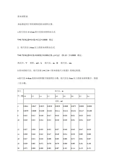 原木材积表