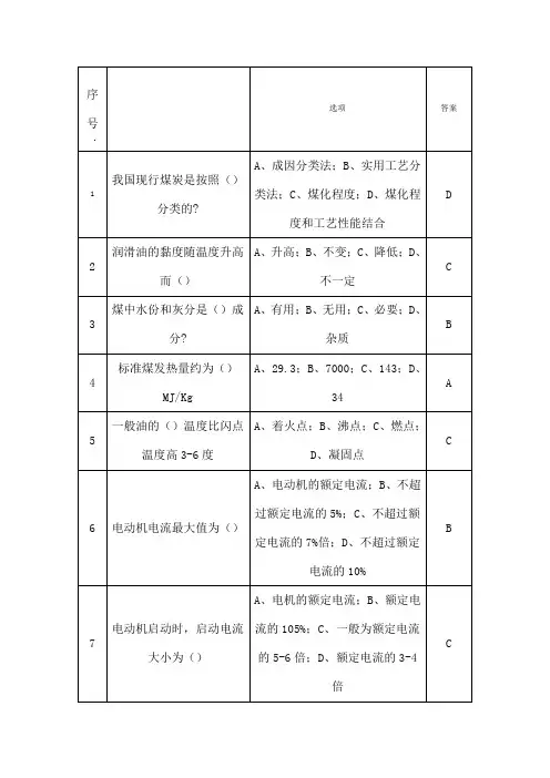 电厂燃料输煤考试题库和答案