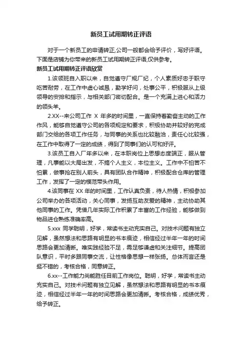 新员工试用期转正评语