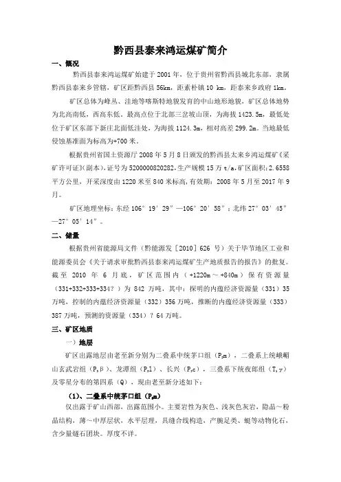 黔西县泰来鸿运煤矿简介20111225