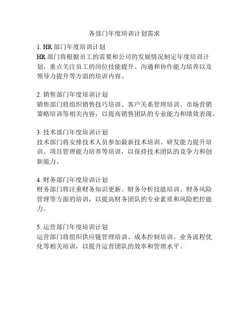 各部门年度培训计划需求