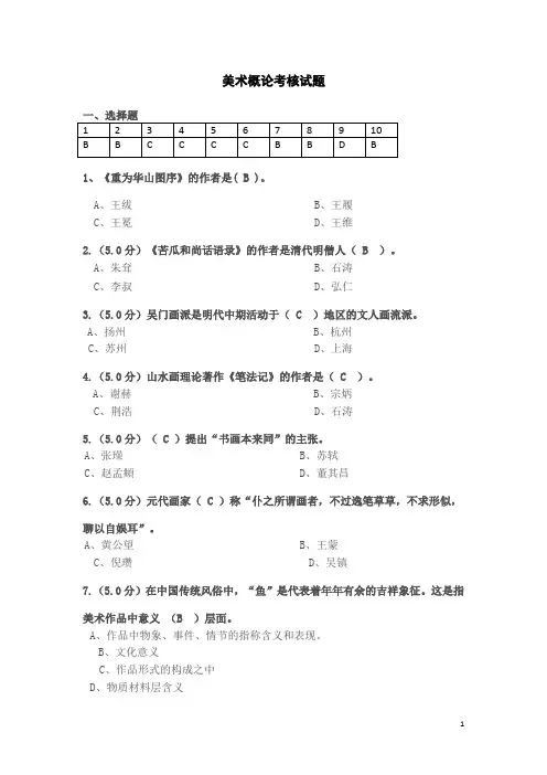 (完整版)《美术概论在线考核试题