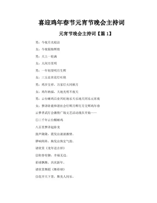 喜迎鸡年春节元宵节晚会主持词