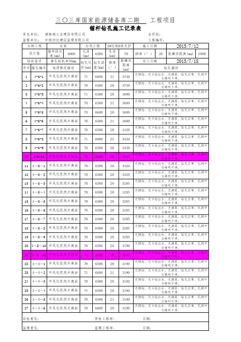 锚杆钻孔记录