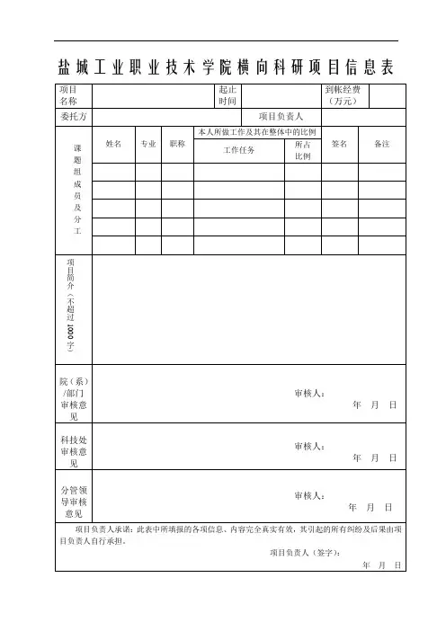 盐城工业职业技术学院横向科研项目信息表