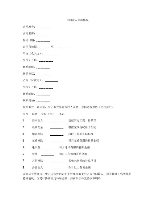 合同收入表格模板