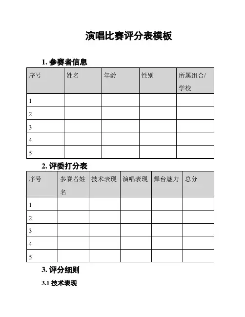 演唱比赛评分表模板
