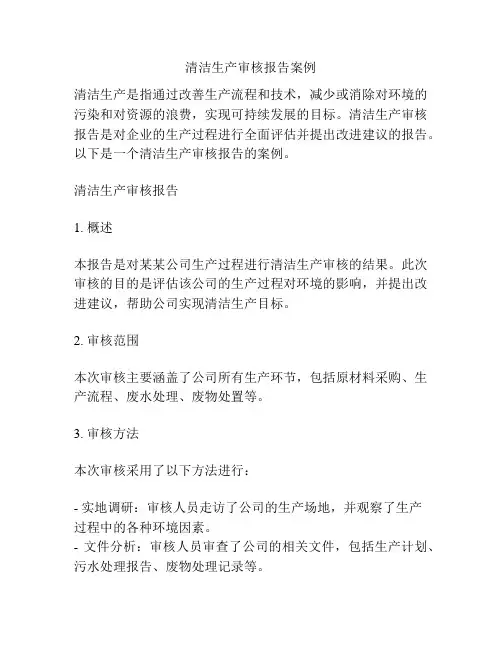 清洁生产审核报告案例