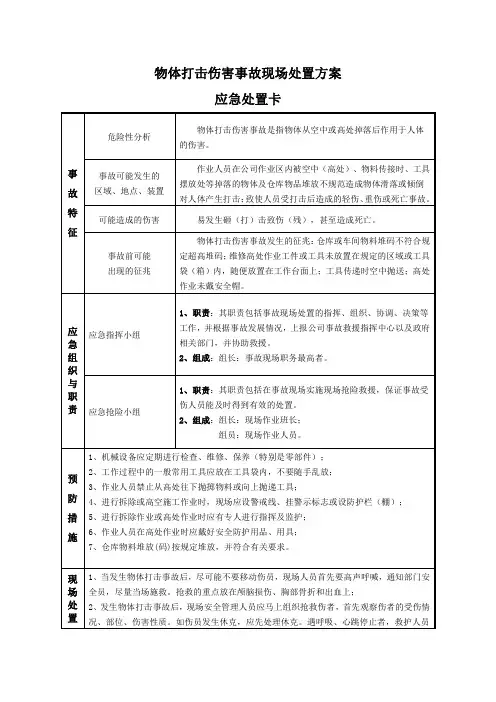 物体打击伤害事故现场应急处置卡模板