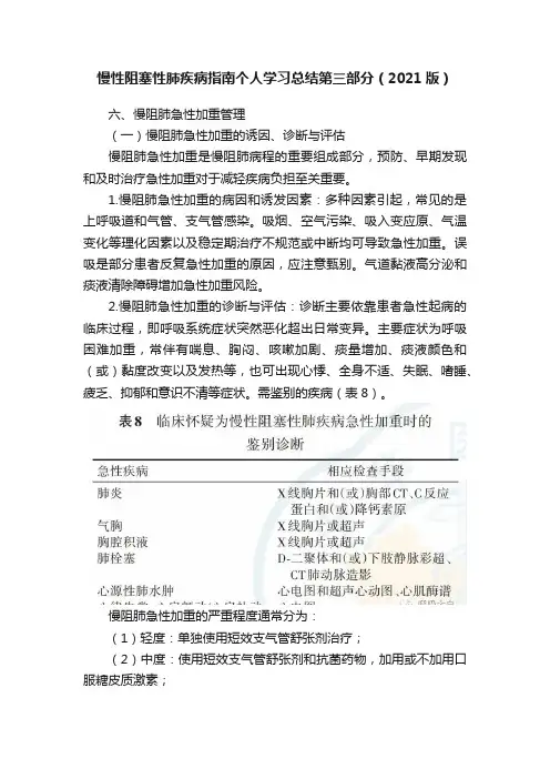 慢性阻塞性肺疾病指南个人学习总结第三部分（2021版）