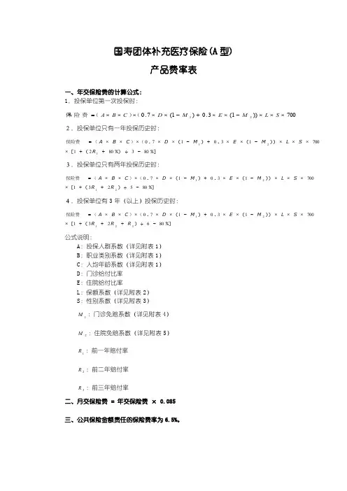 110_国寿团体补充医疗保险（A型）费率表