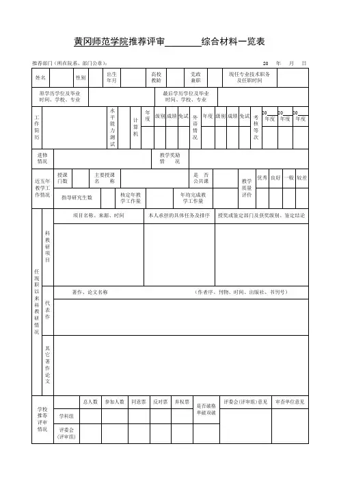 2.教师系列高级职称评审综合材料一览表
