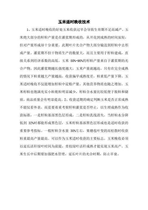 玉米适时晚收技术