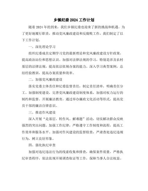 乡镇纪委2024工作计划