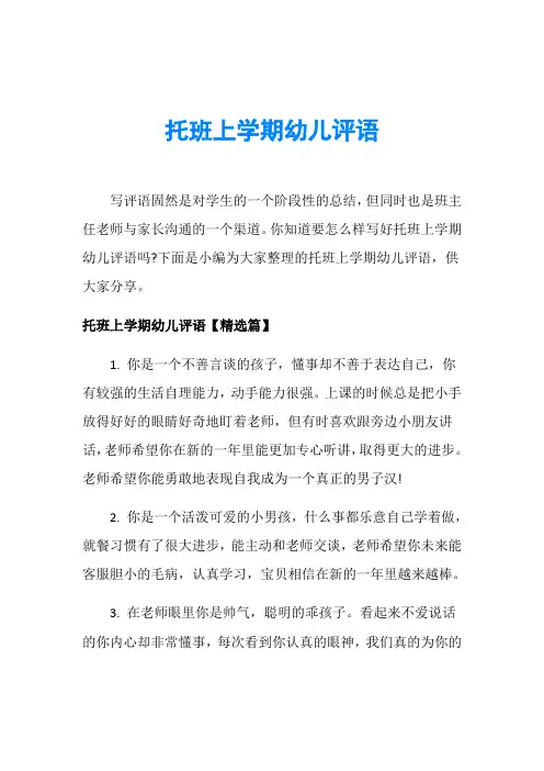 托班上学期幼儿评语