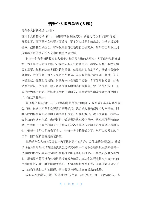 晋升个人销售总结(3篇)