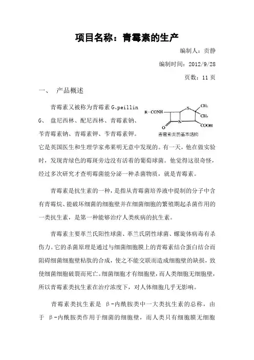 青霉素的生产项目方案