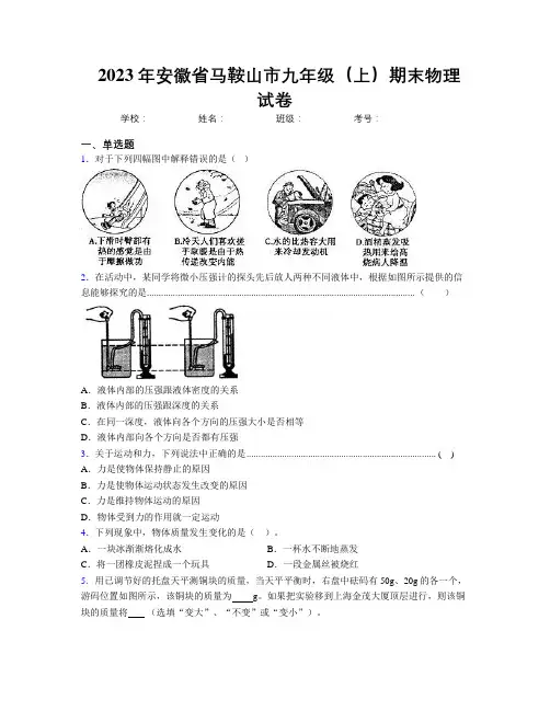 最新2023年安徽省马鞍山市九年级(上)期末物理试卷及解析