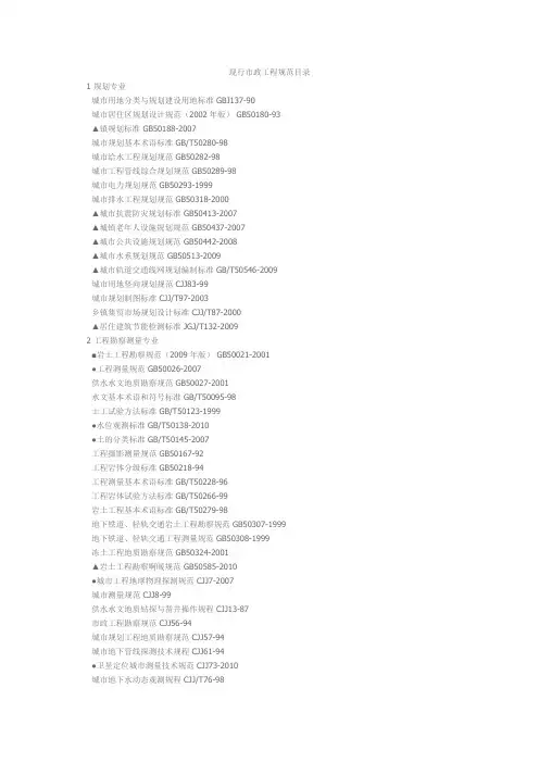 现行市政工程规范目录