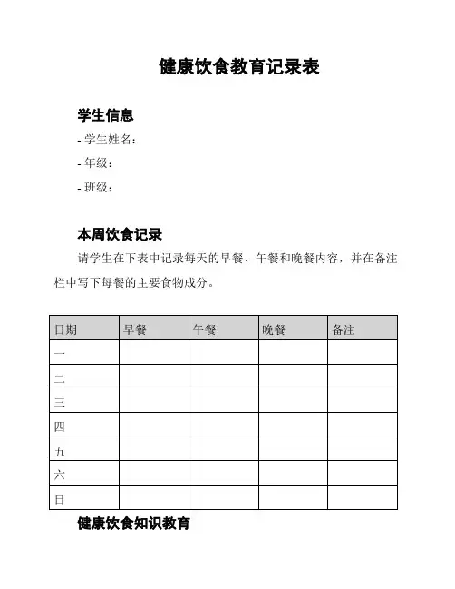 健康饮食教育记录表