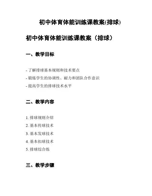 初中体育体能训练课教案(排球)