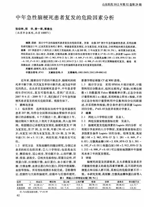 中年急性脑梗死患者复发的危险因素分析