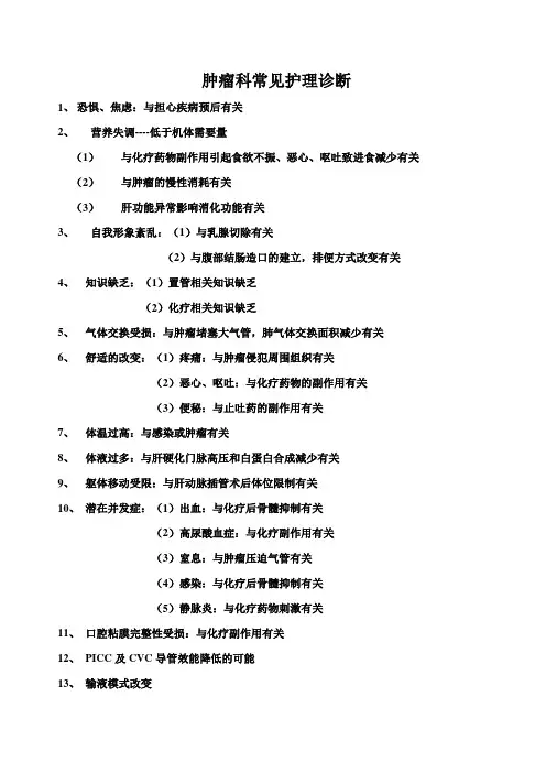 肿瘤内科常见护理诊断及护理措施