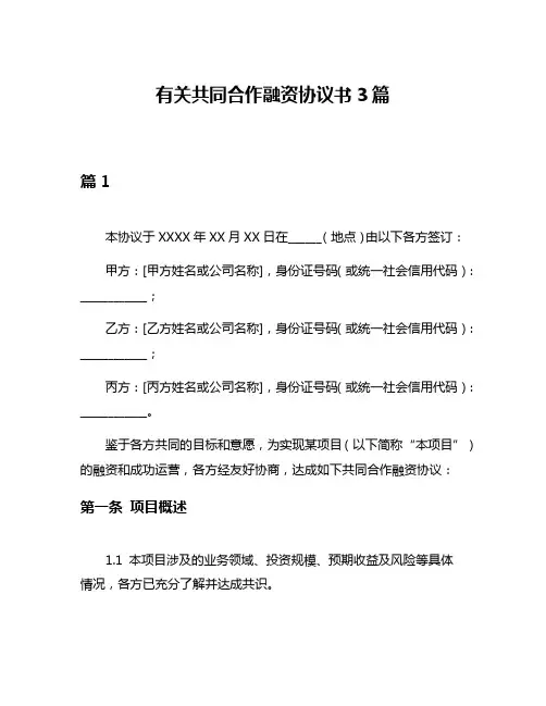 有关共同合作融资协议书3篇