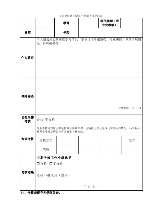 专业学位硕士研究生中期考核登记表