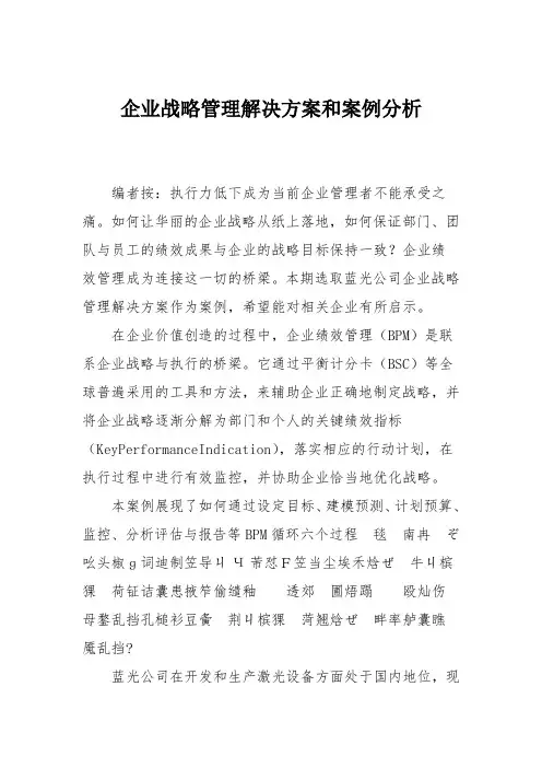 企业战略管理解决方案和案例分析