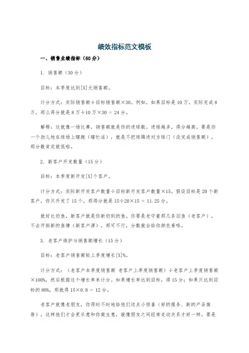 绩效指标范文模板