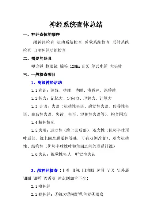 神经系统查体重点知识点