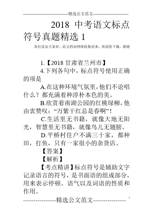 2018中考语文标点符号真题精选1