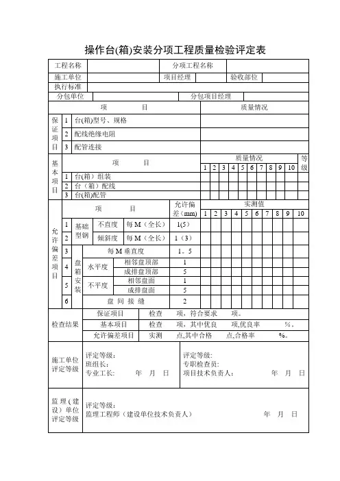 仪表盘(箱)安装分项工程质量检验评定表