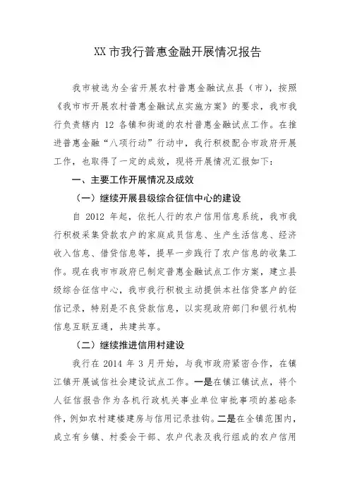 银行普惠金融工作情况报告