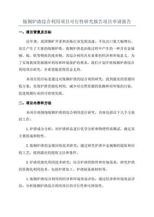炼铜炉渣综合利用项目可行性研究报告项目申请报告
