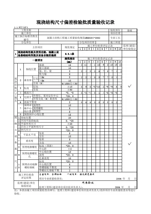 1-1-9砼-15_现浇结构尺寸偏差检验批质量验收记录(表一)