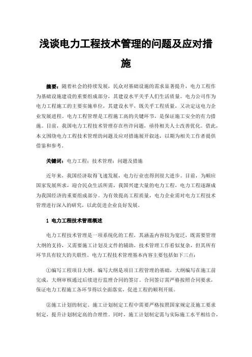浅谈电力工程技术管理的问题及应对措施
