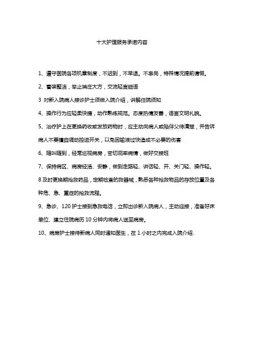 十大护理服务承诺内容