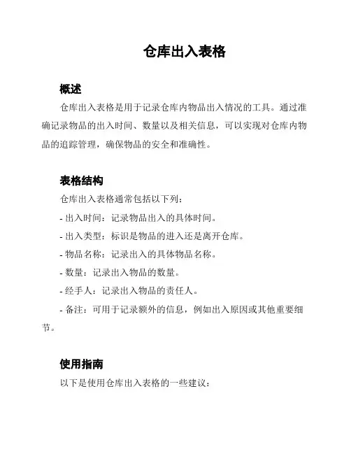 仓库出入表格