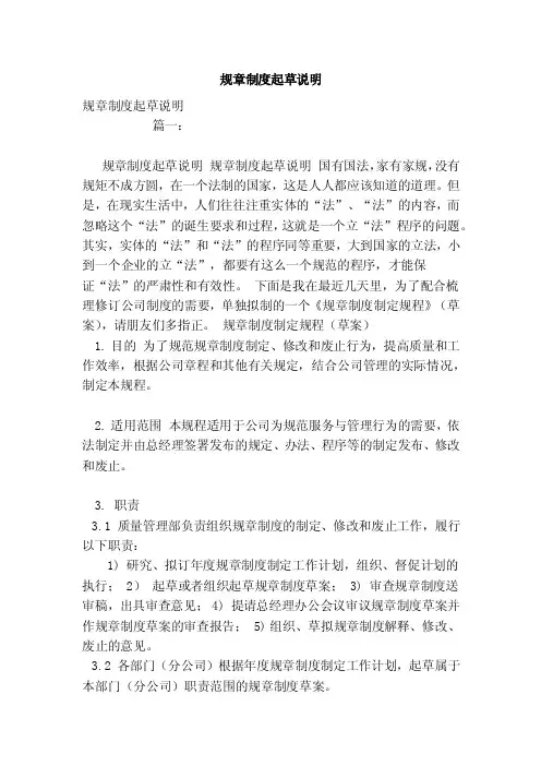 规章制度起草说明（范本）